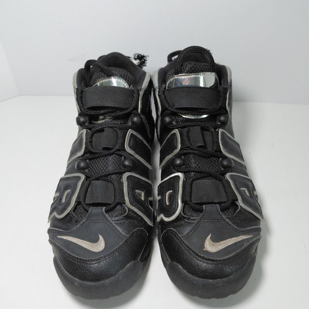 Nike Air More Uptempo Black Metallic Silver Athletic Sneakers Womens 8.5 - Picture 2 of 9